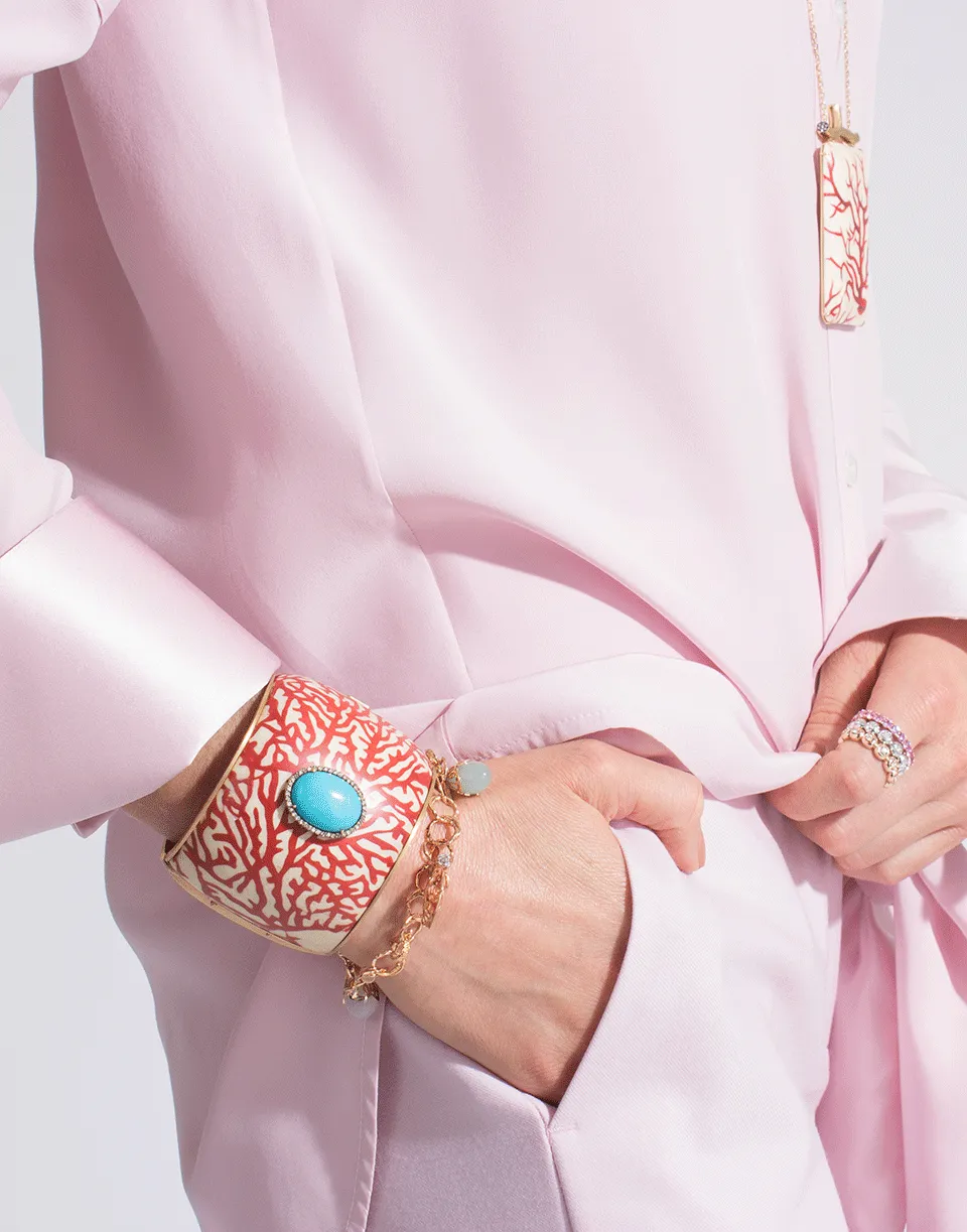 Marquetry Red Coral And Turquoise Bracelet