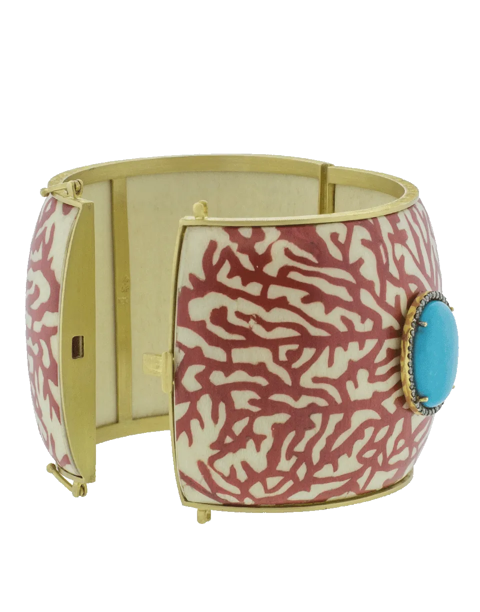 Marquetry Red Coral And Turquoise Bracelet