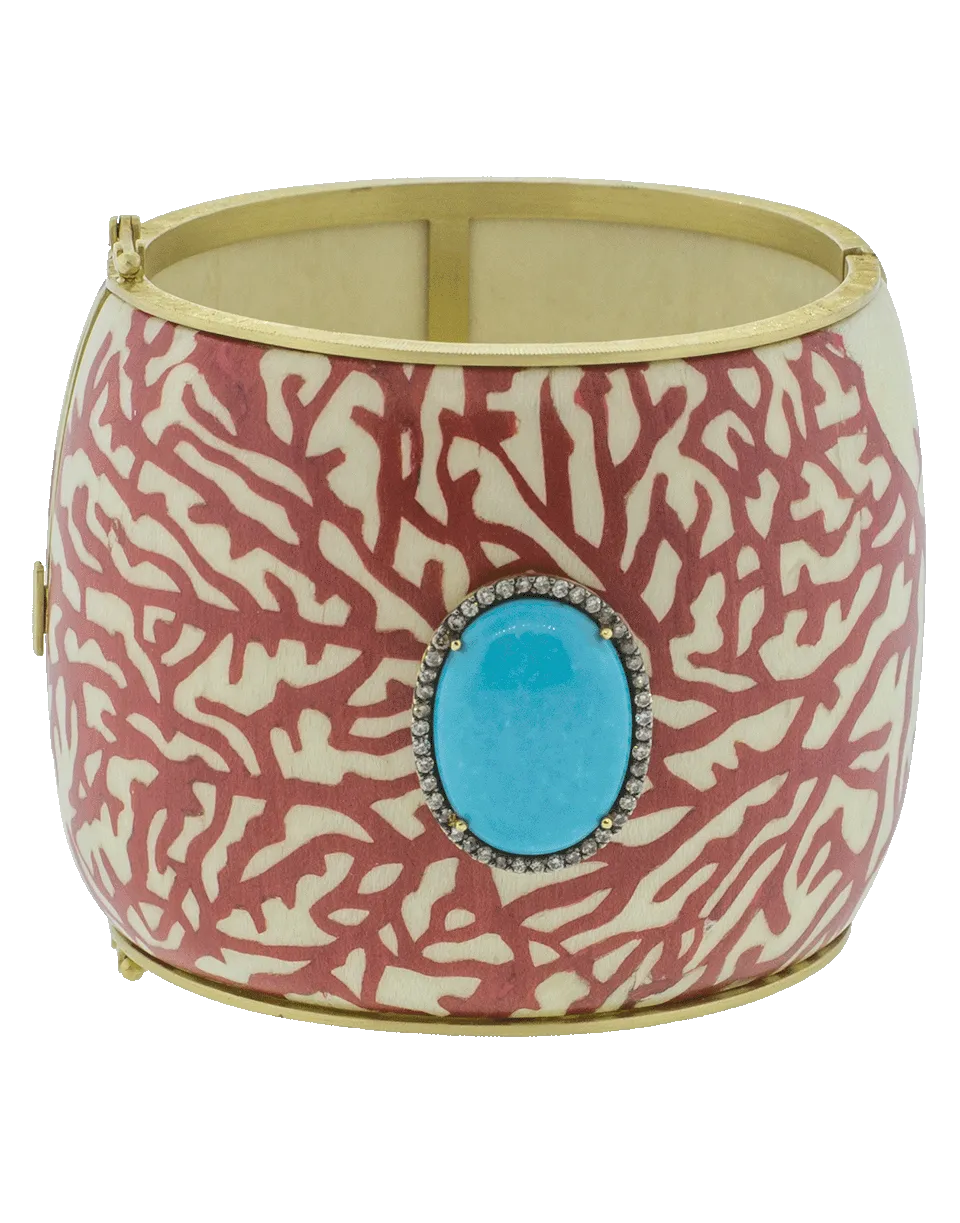 Marquetry Red Coral And Turquoise Bracelet