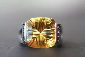 Mens engagement Citrine and Diamonds ring