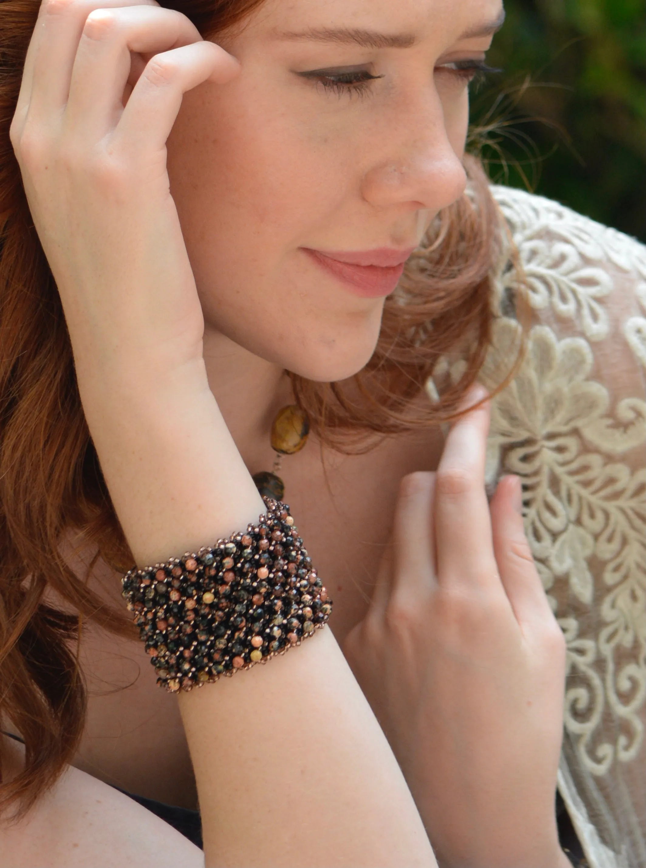 Mexican Snowflake Agate Cuff Bracelet