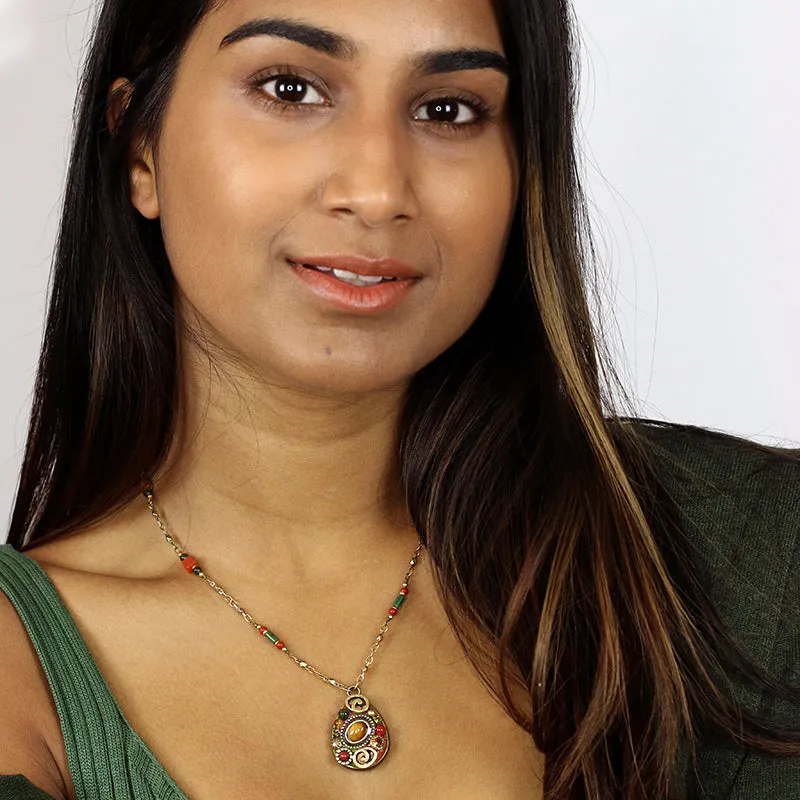 Michal Golan Evergreen Jade Red Jasper Drop Necklace