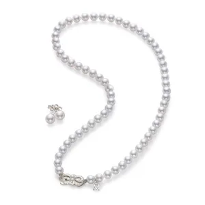 Mikimoto 18K White Gold Cultured White Pearl Necklace & 7mm Stud Earring, 2 Piece Set