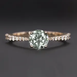 MINT GREEN TOURMALINE DIAMOND COCKTAIL RING 14k ROSE GOLD NATURAL GRADUATED