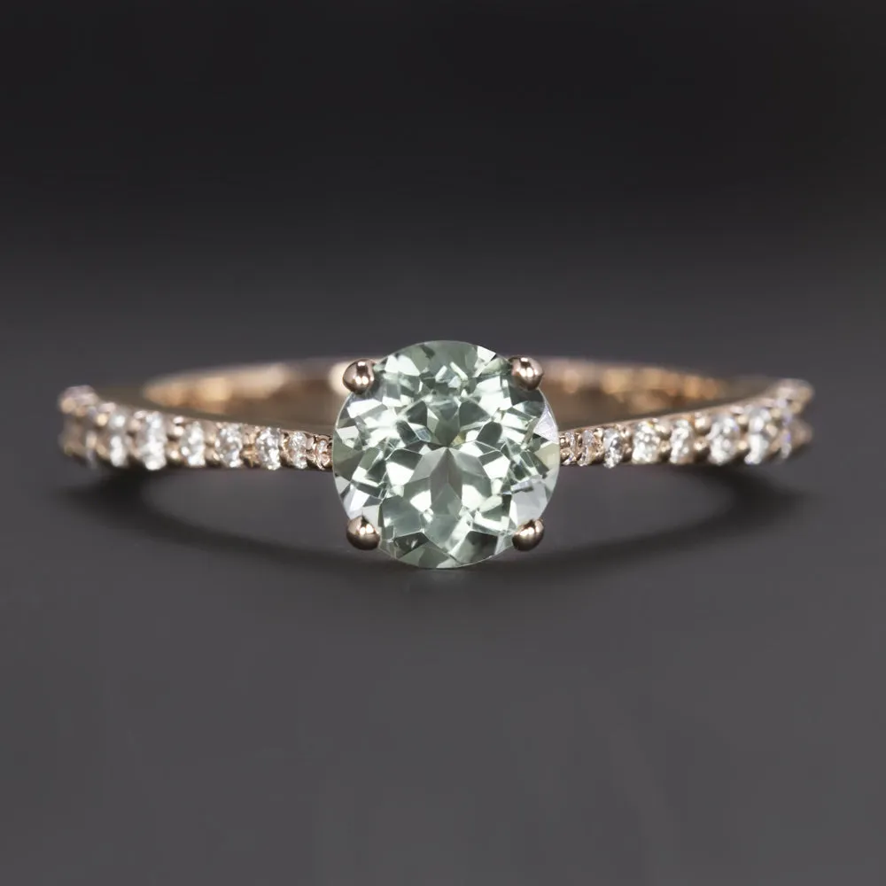 MINT GREEN TOURMALINE DIAMOND COCKTAIL RING 14k ROSE GOLD NATURAL GRADUATED