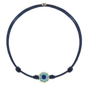 Multi Gemstone Evil Eye Disk on Navy Cord Bracelet