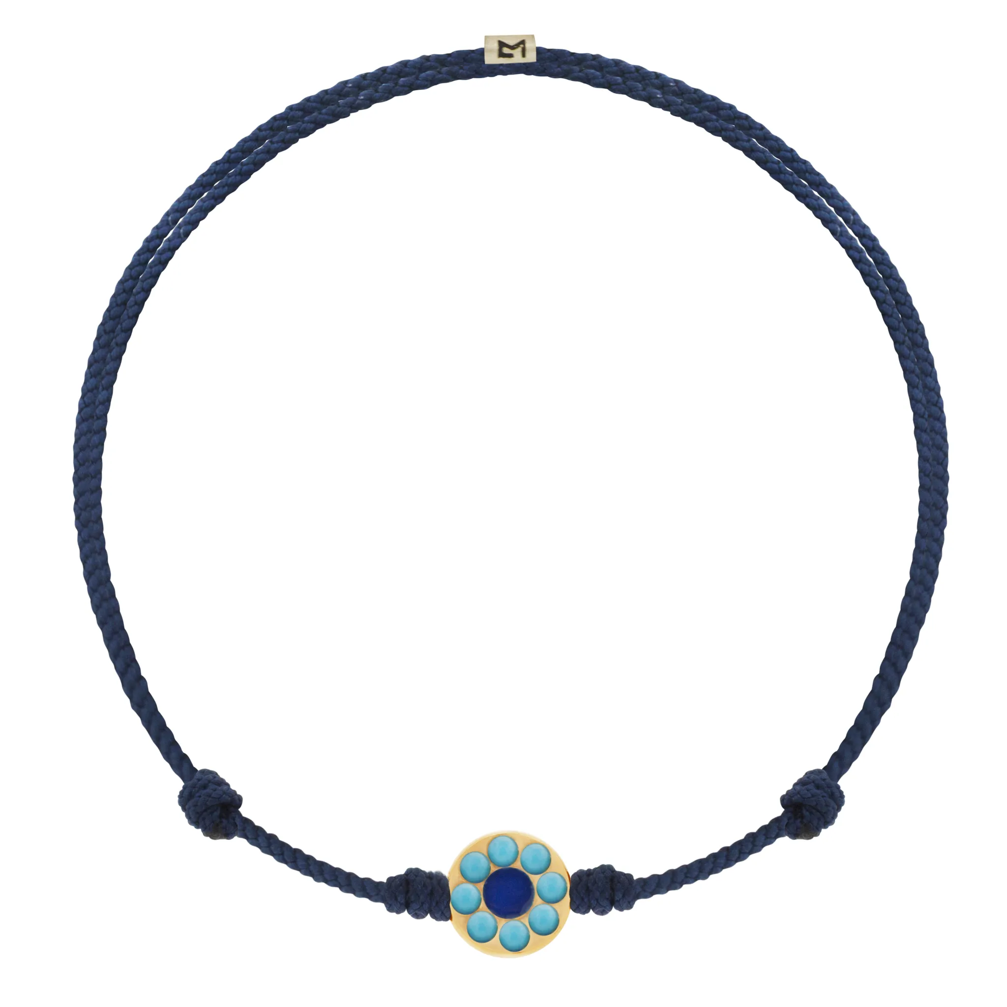 Multi Gemstone Evil Eye Disk on Navy Cord Bracelet