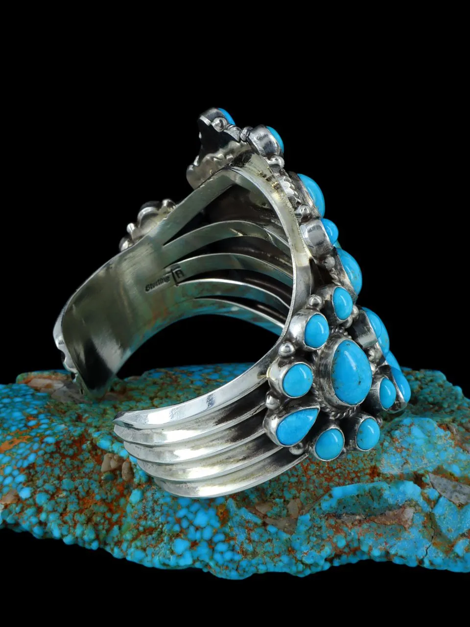 Native American Sterling Silver Kingman Turquoise Cuff Bracelet
