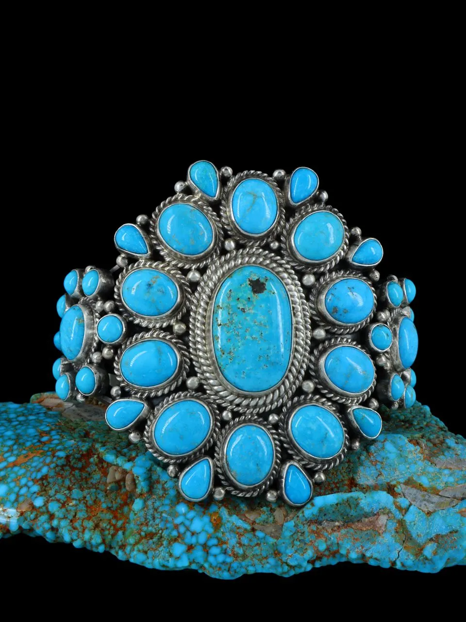 Native American Sterling Silver Kingman Turquoise Cuff Bracelet