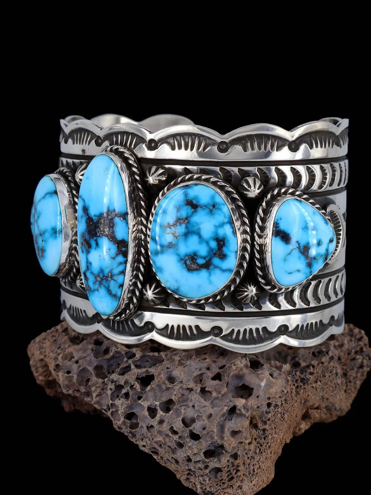Native American Sterling Silver Palomino Turquoise Cuff Bracelet