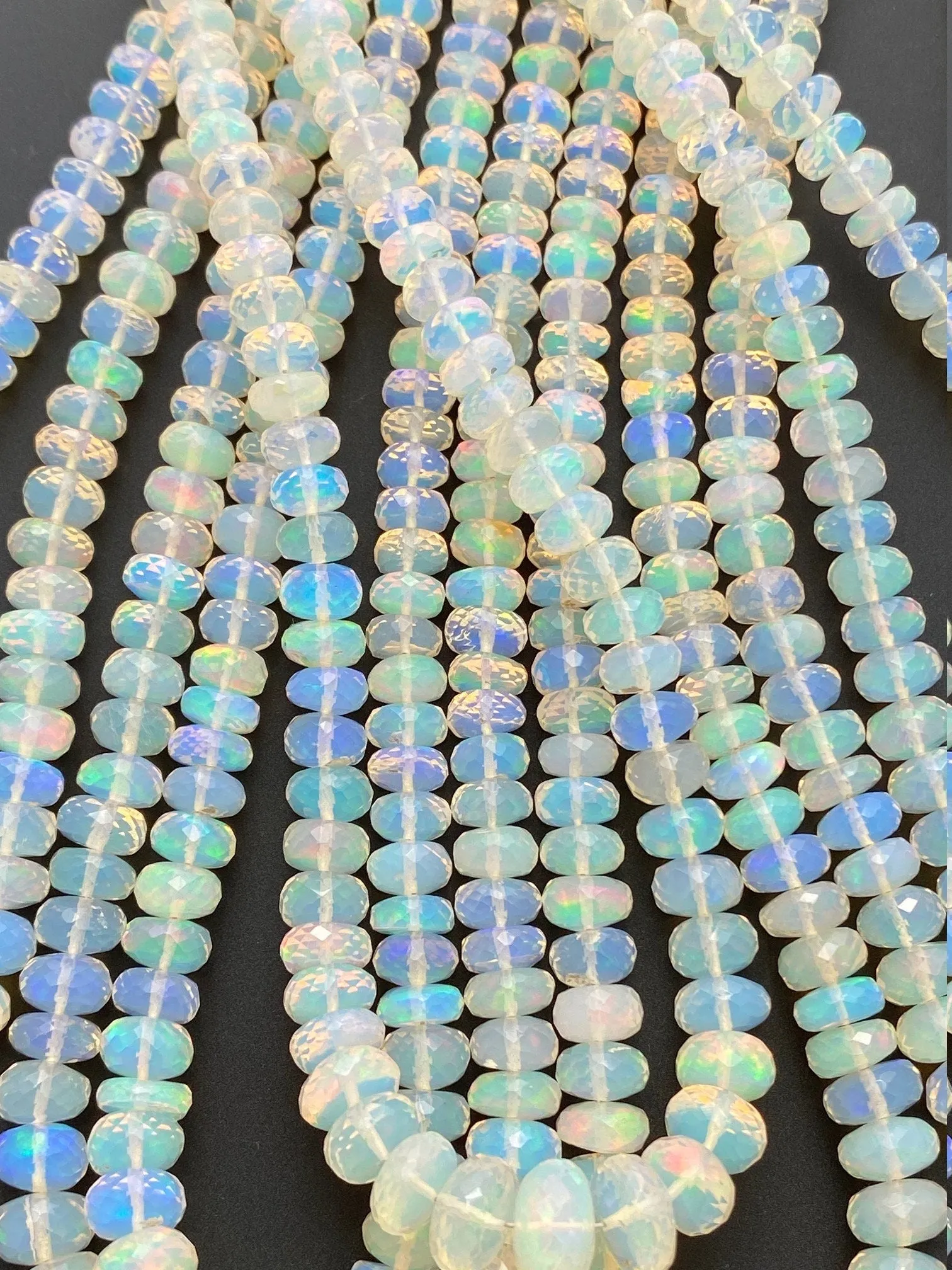 Natural Ethiopian OPAL Faceted Rondelles Beads, Graduated between 4mm to 7mm, 1 strand, AAA Quality, 100% Natural, 17 Inch Strand #opal6