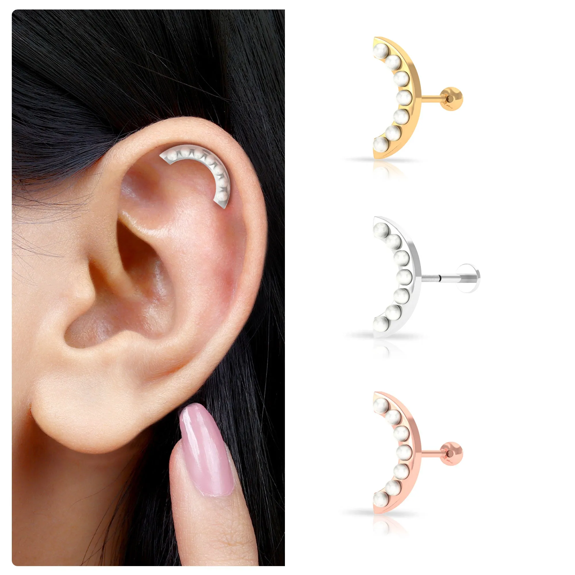 Natural Freshwater Pearl Curved Helix Earring