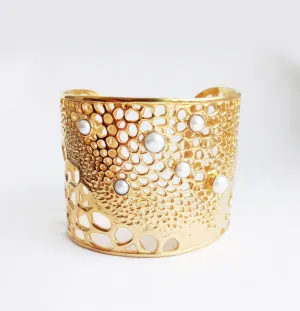 Natural Keishi Pearl 18kt Gold Cuff Bracelet