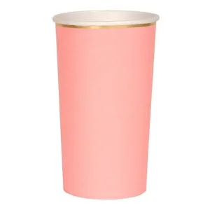 Neon Coral Tall Party Cups, Set of 8 Meri Meri Beautiful Basics Neon Coral Highball Paper Cups, Holds 14 Ounces