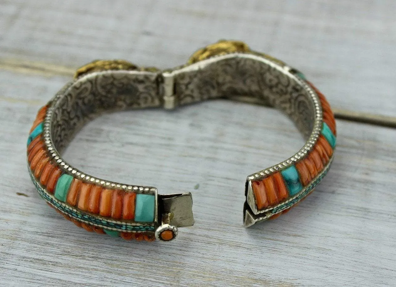 One of a Kind Antique Coral  Dragon Bracelet