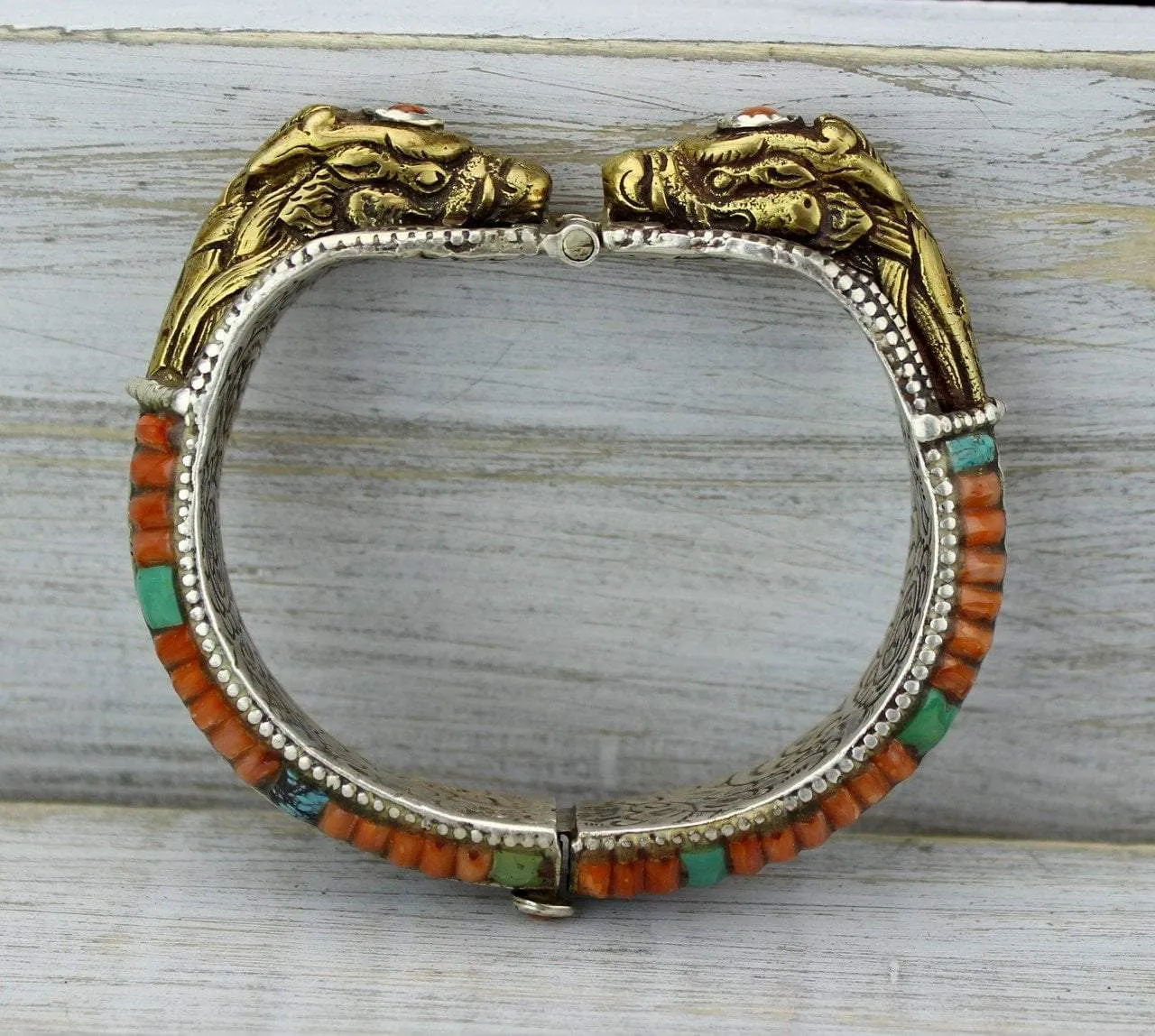 One of a Kind Antique Coral  Dragon Bracelet