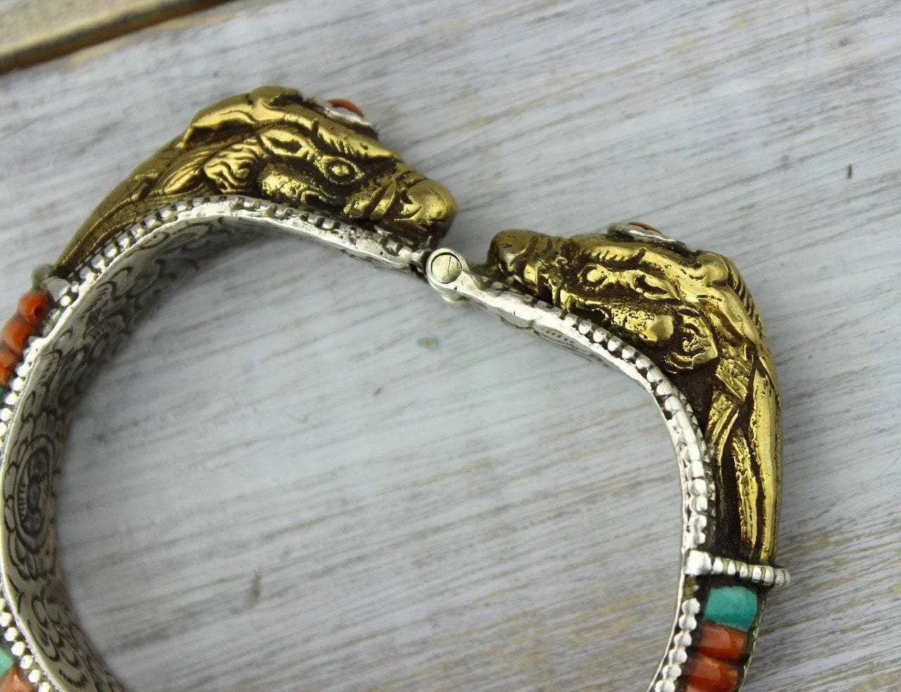 One of a Kind Antique Coral  Dragon Bracelet