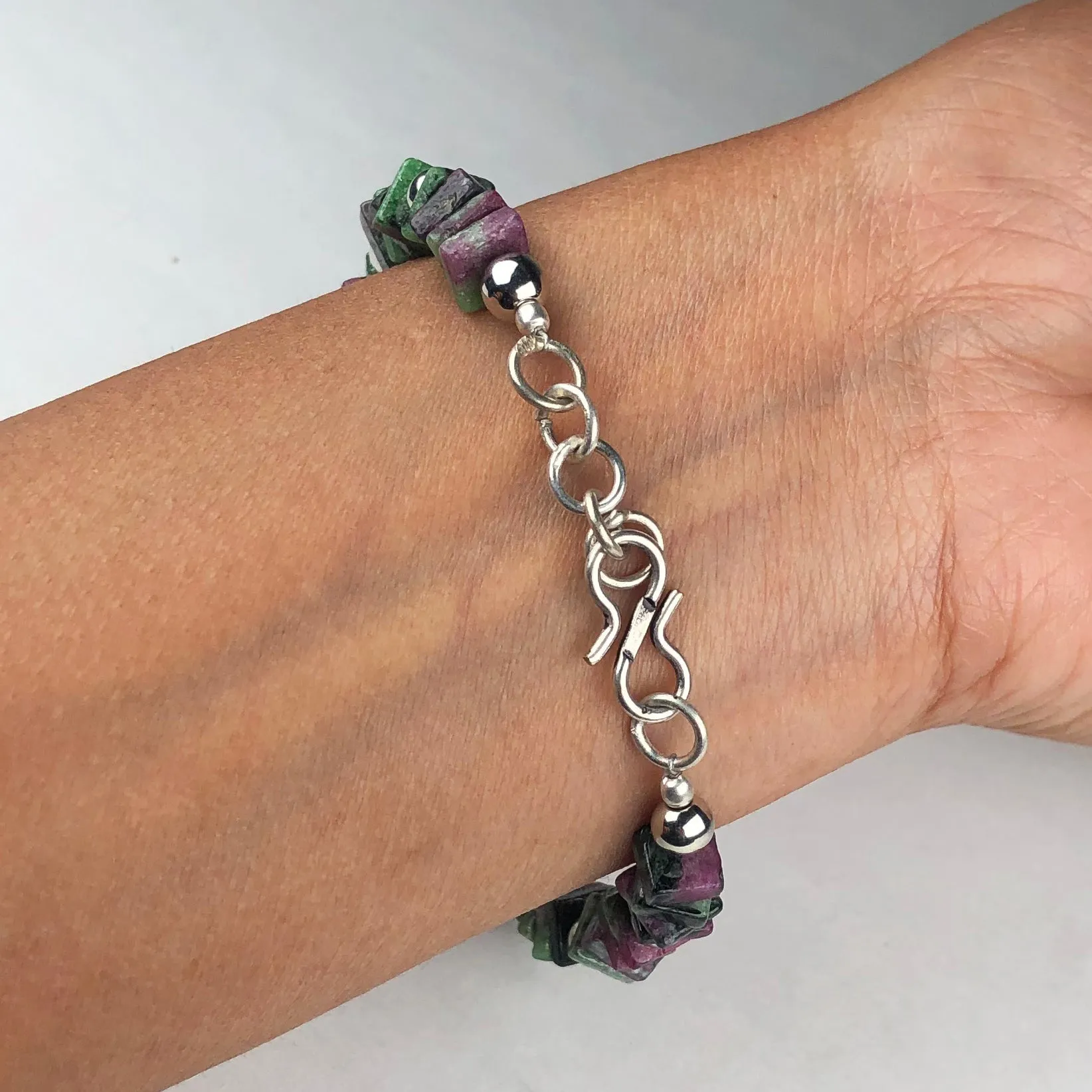 One of a kind Green Ruby Ziosite Bracelet Healing  Adjustable