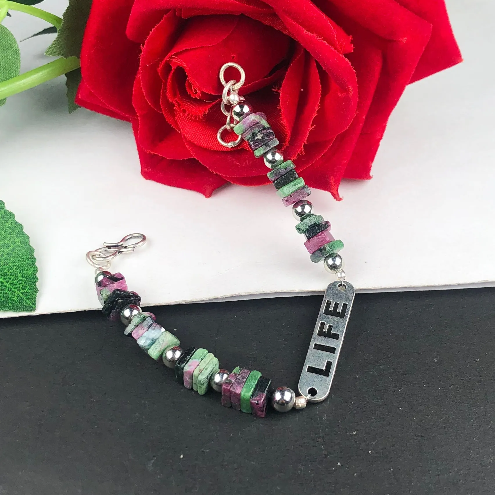 One of a kind Green Ruby Ziosite Bracelet Healing  Adjustable