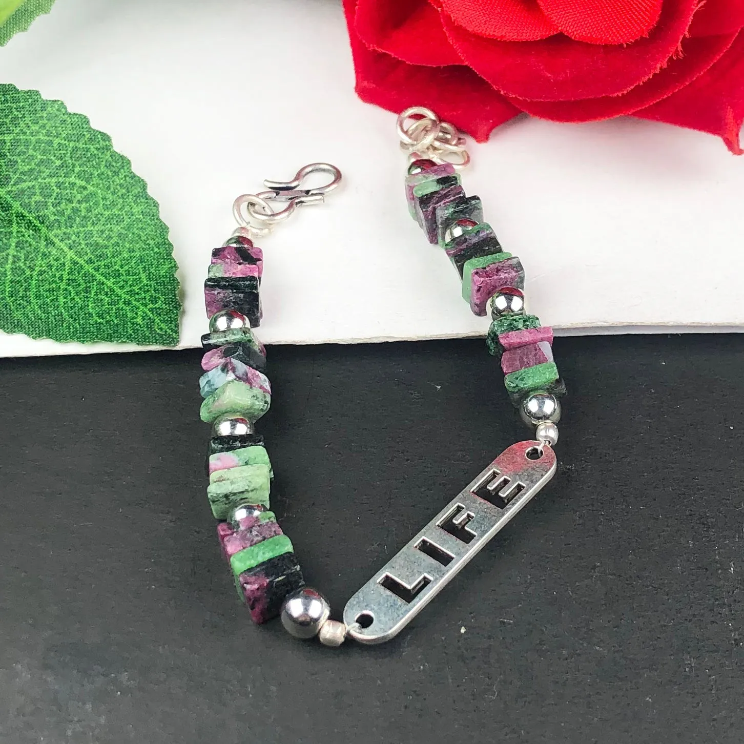 One of a kind Green Ruby Ziosite Bracelet Healing  Adjustable