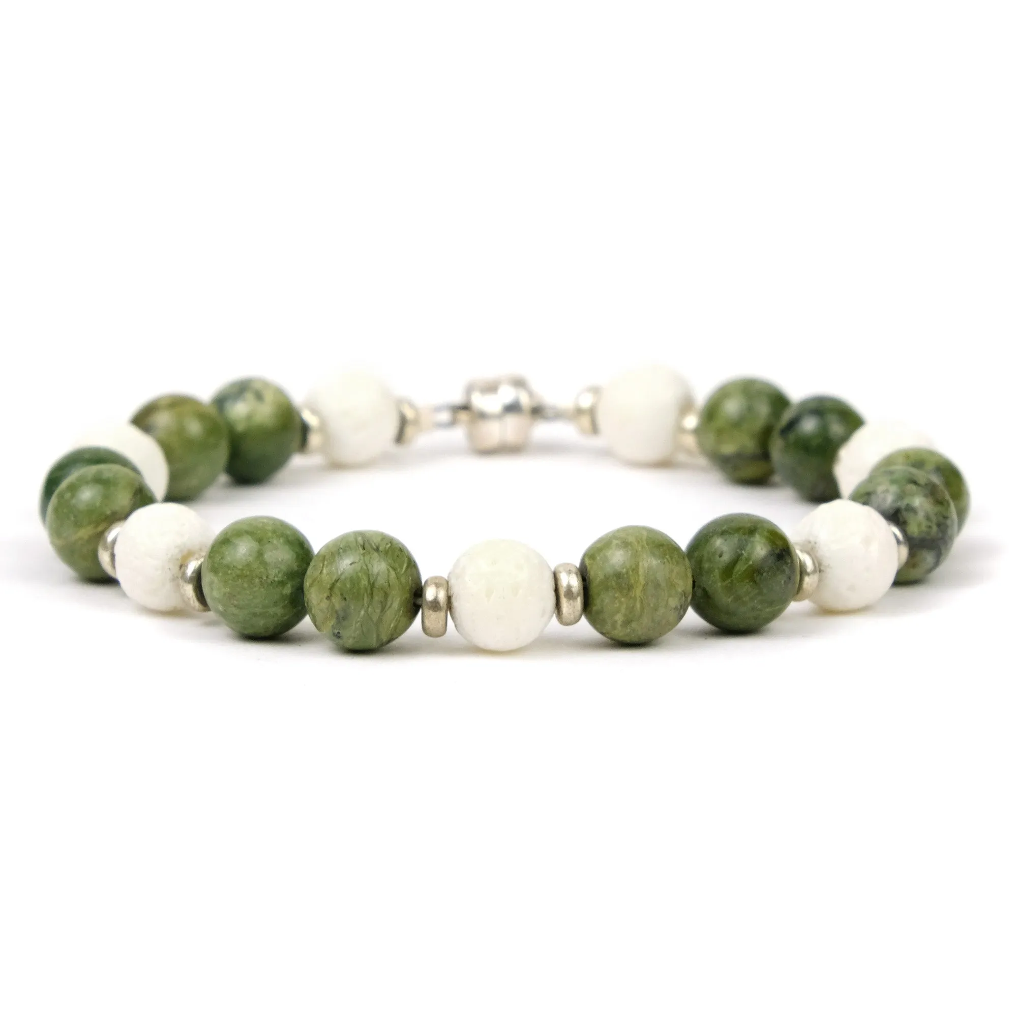 Opal (African) and White Coral Bracelet with Silver Plated Magnet Clasp