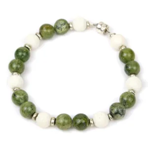 Opal (African) and White Coral Bracelet with Silver Plated Magnet Clasp