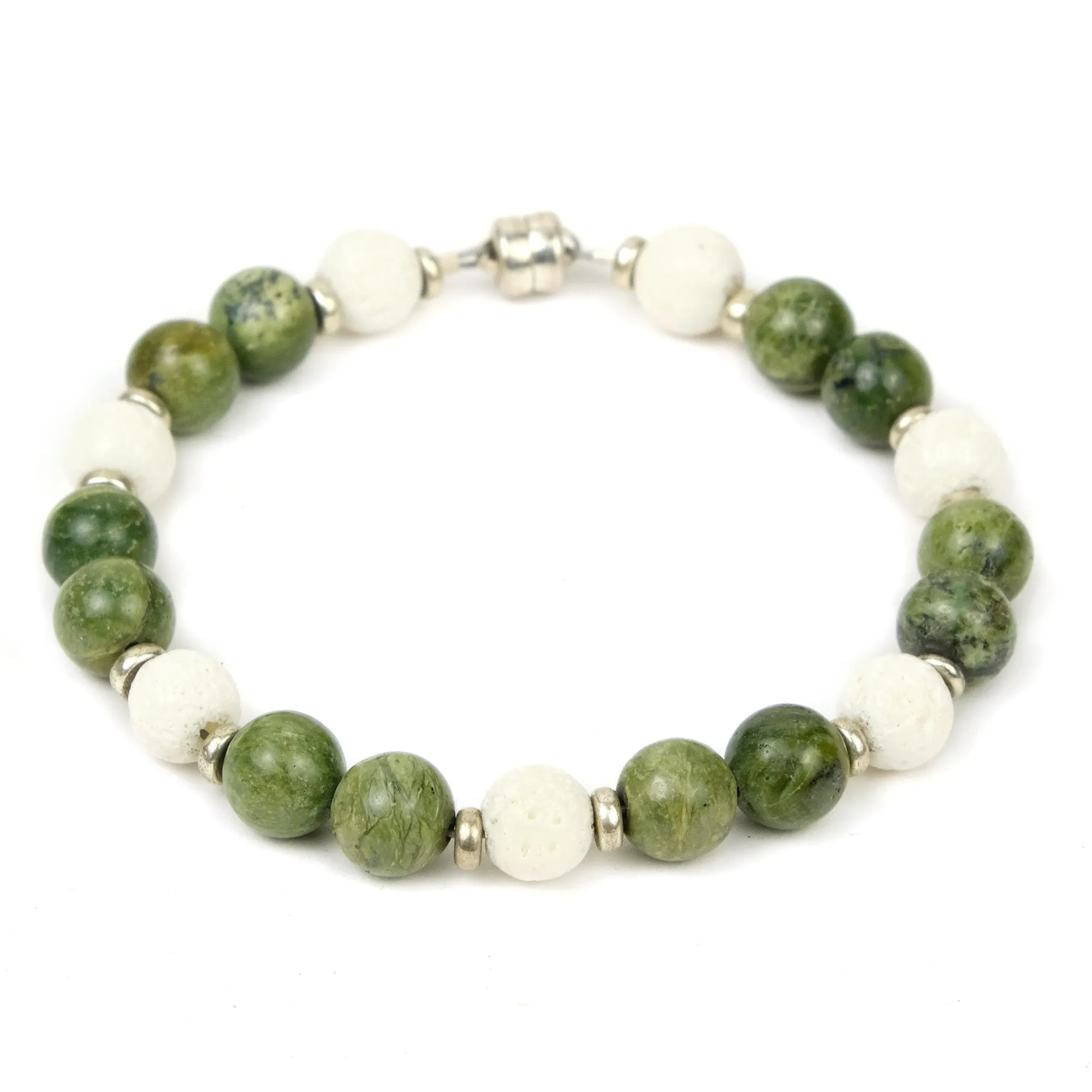 Opal (African) and White Coral Bracelet with Silver Plated Magnet Clasp