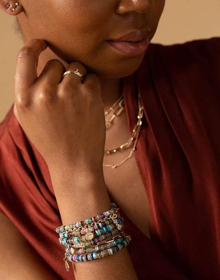 Pave Diamond Cross Charm on Multi Opal Bracelet