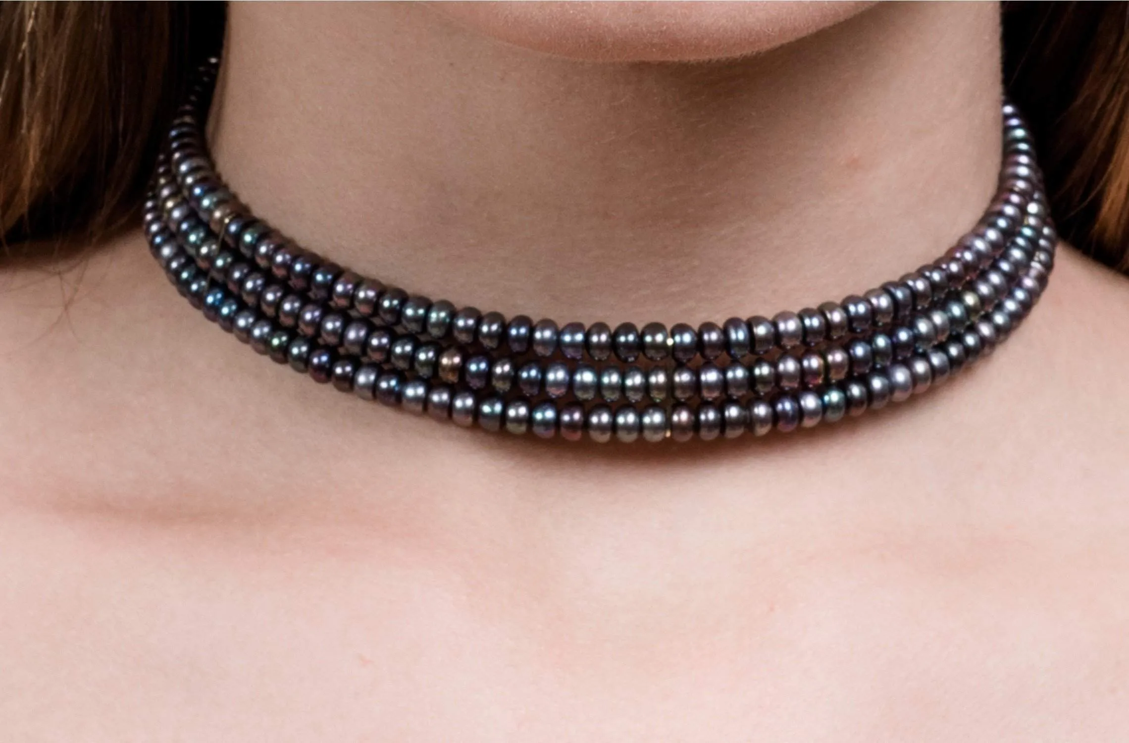 Peacock Blue Freshwater Pearl Choker 5mm
