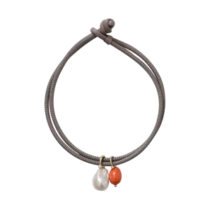 Pearl And Coral Leather Wrap Bracelet/Choker