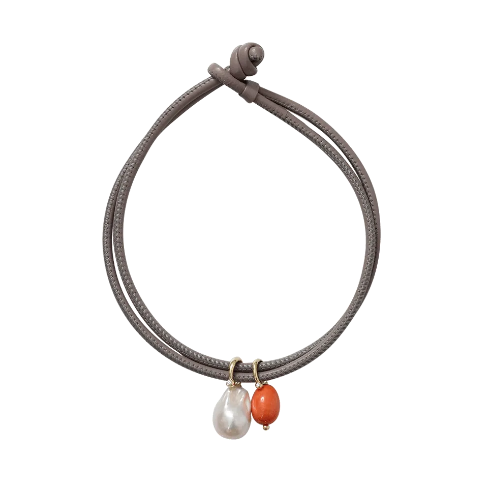Pearl And Coral Leather Wrap Bracelet/Choker