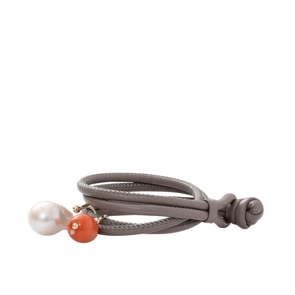 Pearl And Coral Leather Wrap Bracelet/Choker