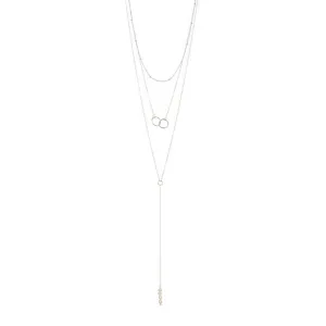 Pearl Y- Lariat Layered Necklace silver