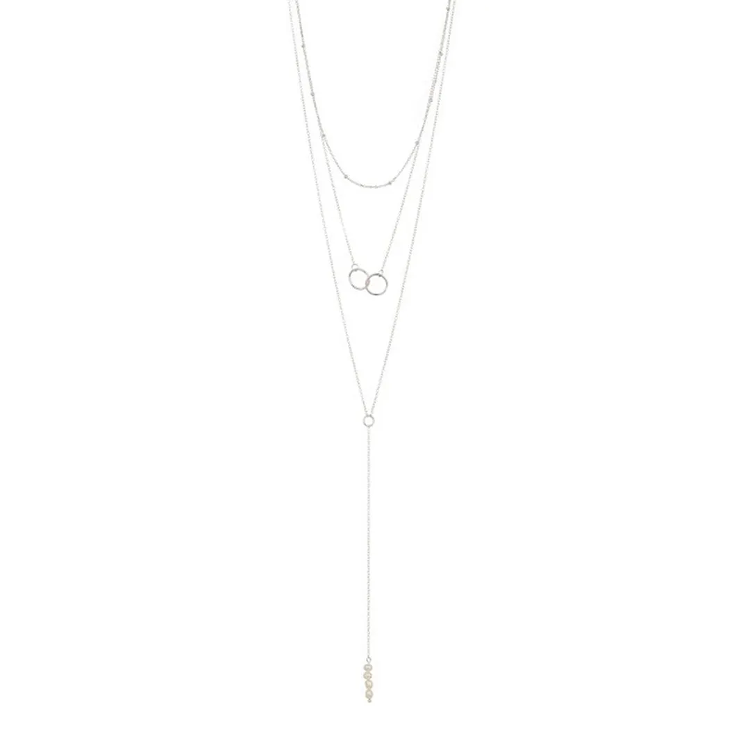 Pearl Y- Lariat Layered Necklace silver