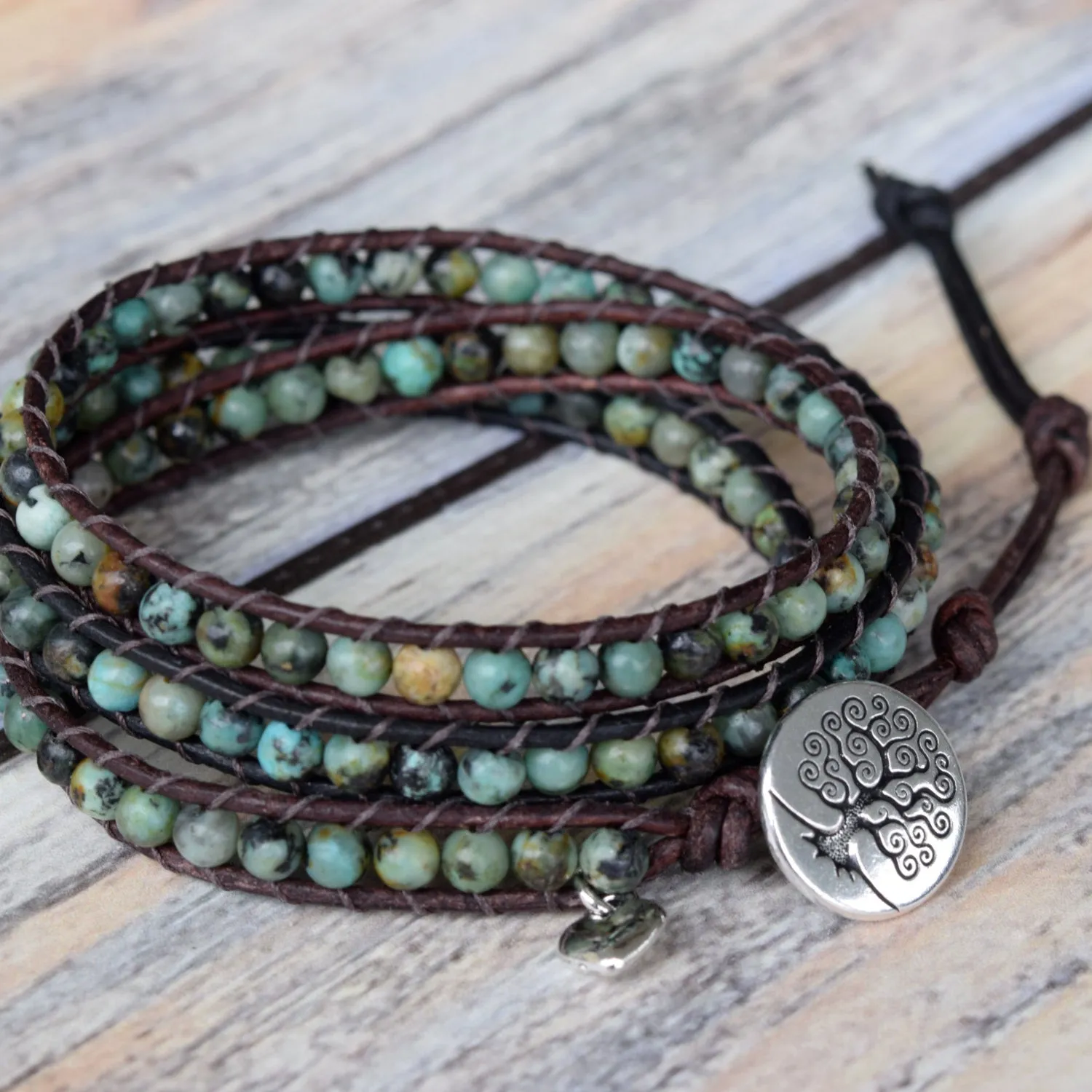 Perfect African Turquoise 3-Wrap Bracelet