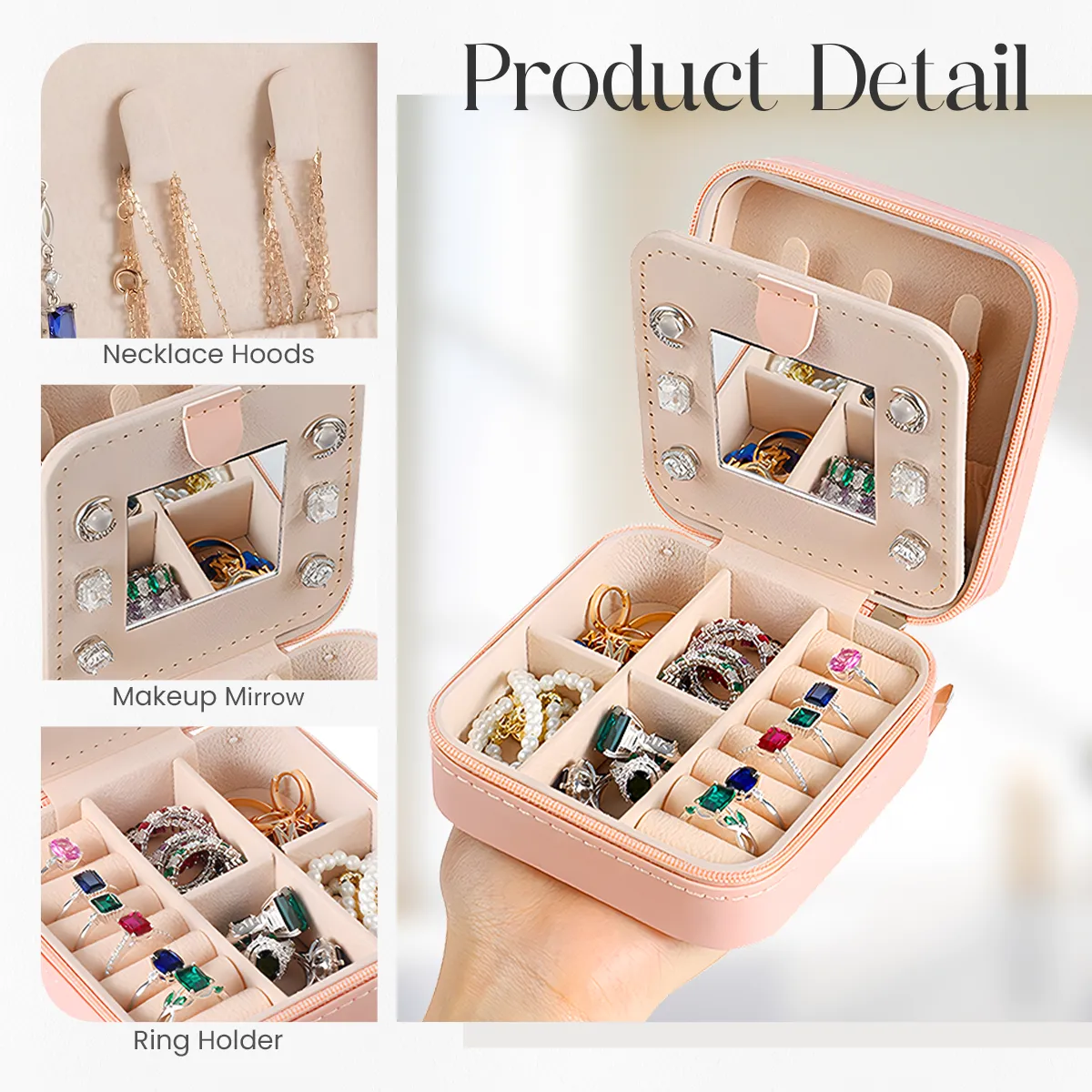 Personalized Jewelry Box, Pink Small Travel Jewelry Box with Initial N, Monogrammed Jewelry Case Organizer for Girls Women Teen, Mini Travel Essentials Gifts for Christmas Birthday