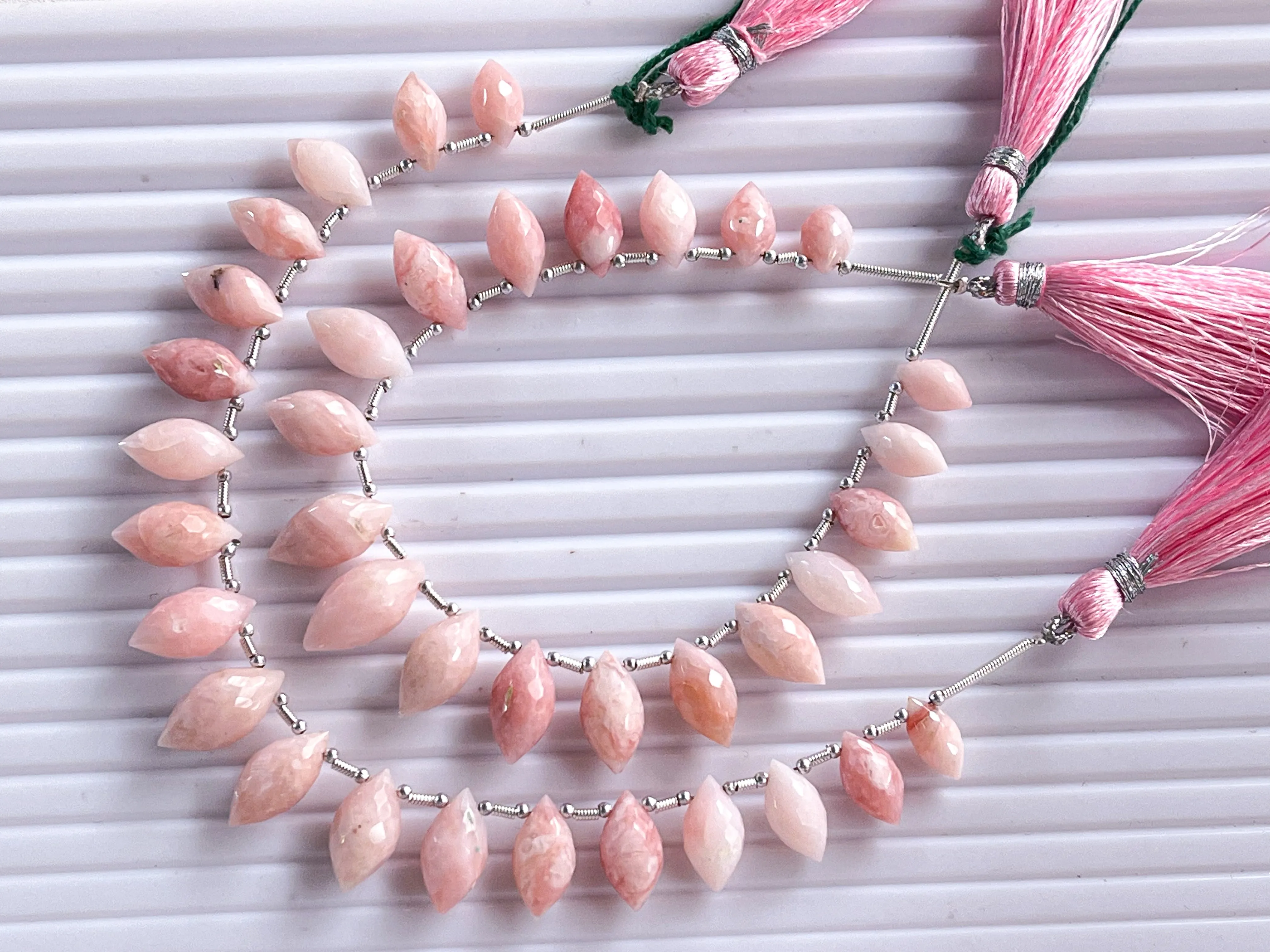 Peruvian Pink Opal Faceted Olive Shape Drops