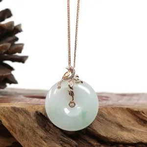 RealJade® 18k Rose Gold Genuine Burmese Jadeite Lucky Kou Kou Pendant Necklace With AA Ruby