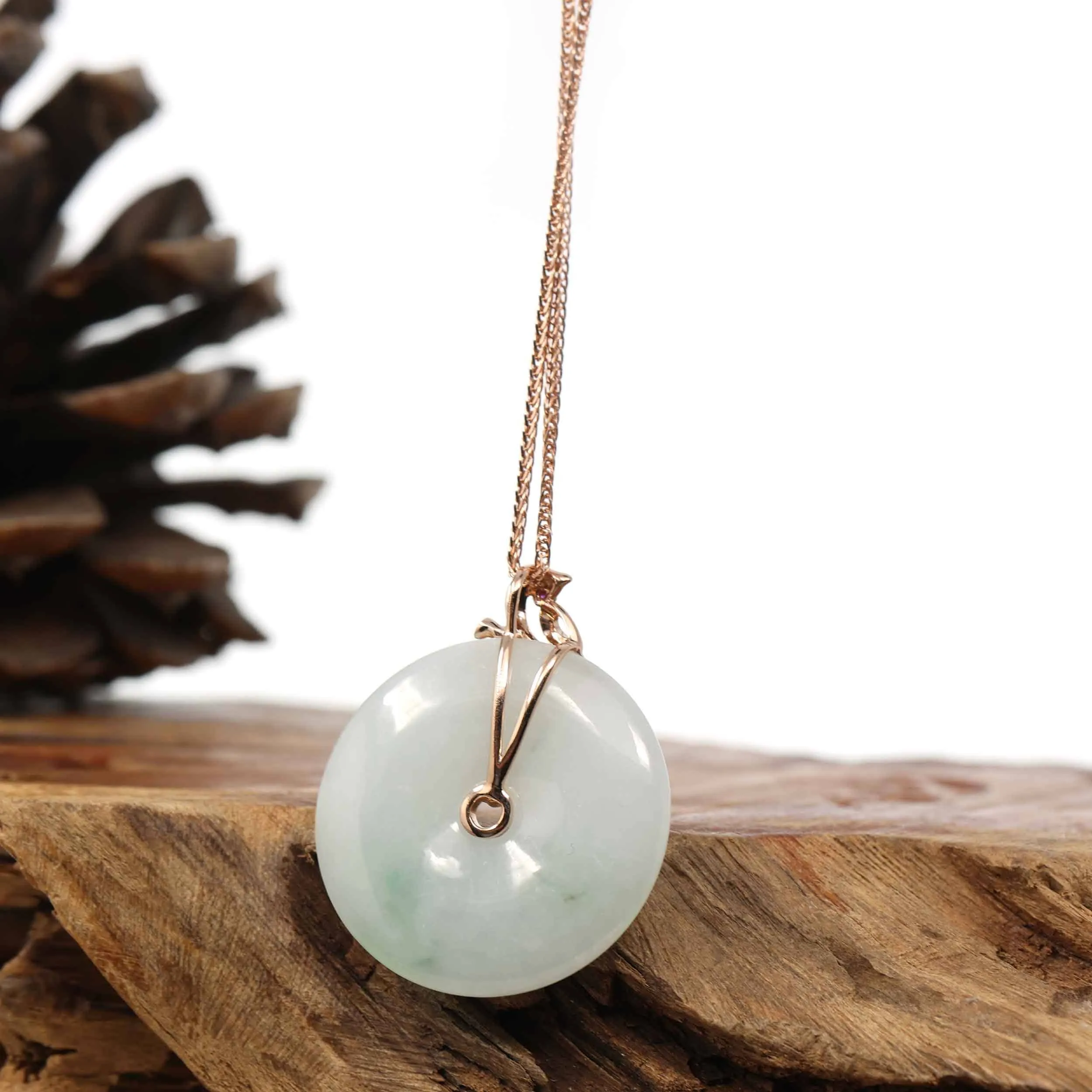 RealJade® 18k Rose Gold Genuine Burmese Jadeite Lucky Kou Kou Pendant Necklace With AA Ruby