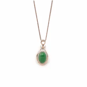 RealJade® Co. 18K Rose Gold Oval Imperial Jadeite Jade Cabochon Necklace with Diamonds