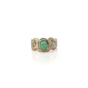 RealJade® Co. Antique Natural Jadeite Jade Sterling Silver Gold Plated Two Tone Ring