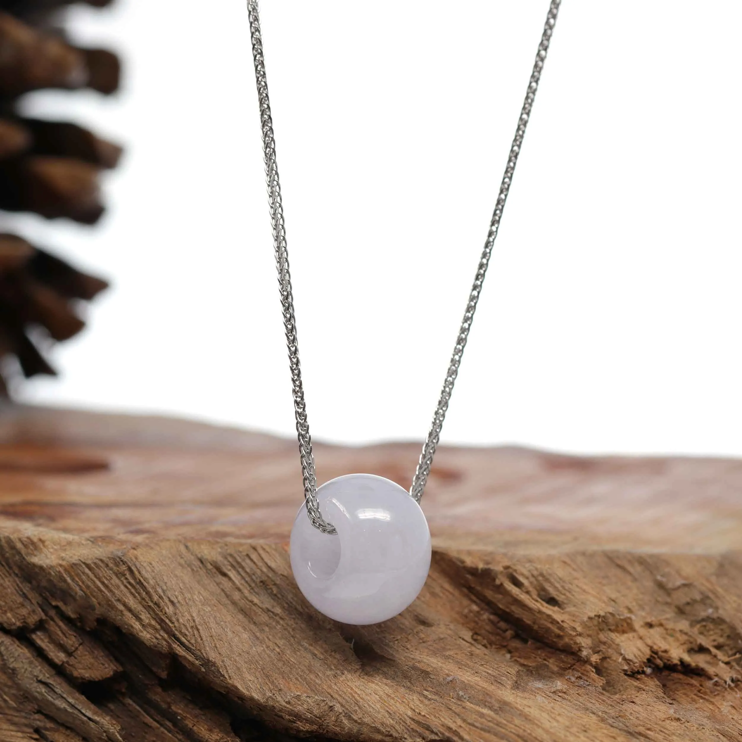 RealJade® Co. "Good Luck Button" Necklace Light Lavender Jadeite Jade Lucky Ping An Kou Necklace