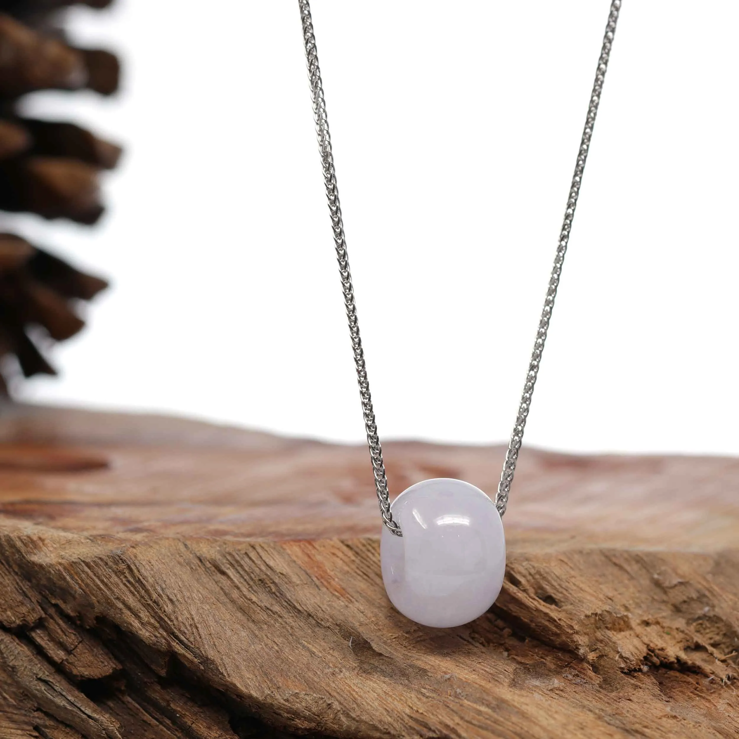 RealJade® Co. "Good Luck Button" Necklace Light Lavender Jadeite Jade Lucky Ping An Kou Necklace