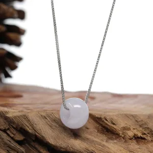RealJade® Co. "Good Luck Button" Necklace Light Lavender Jadeite Jade Lucky Ping An Kou Necklace