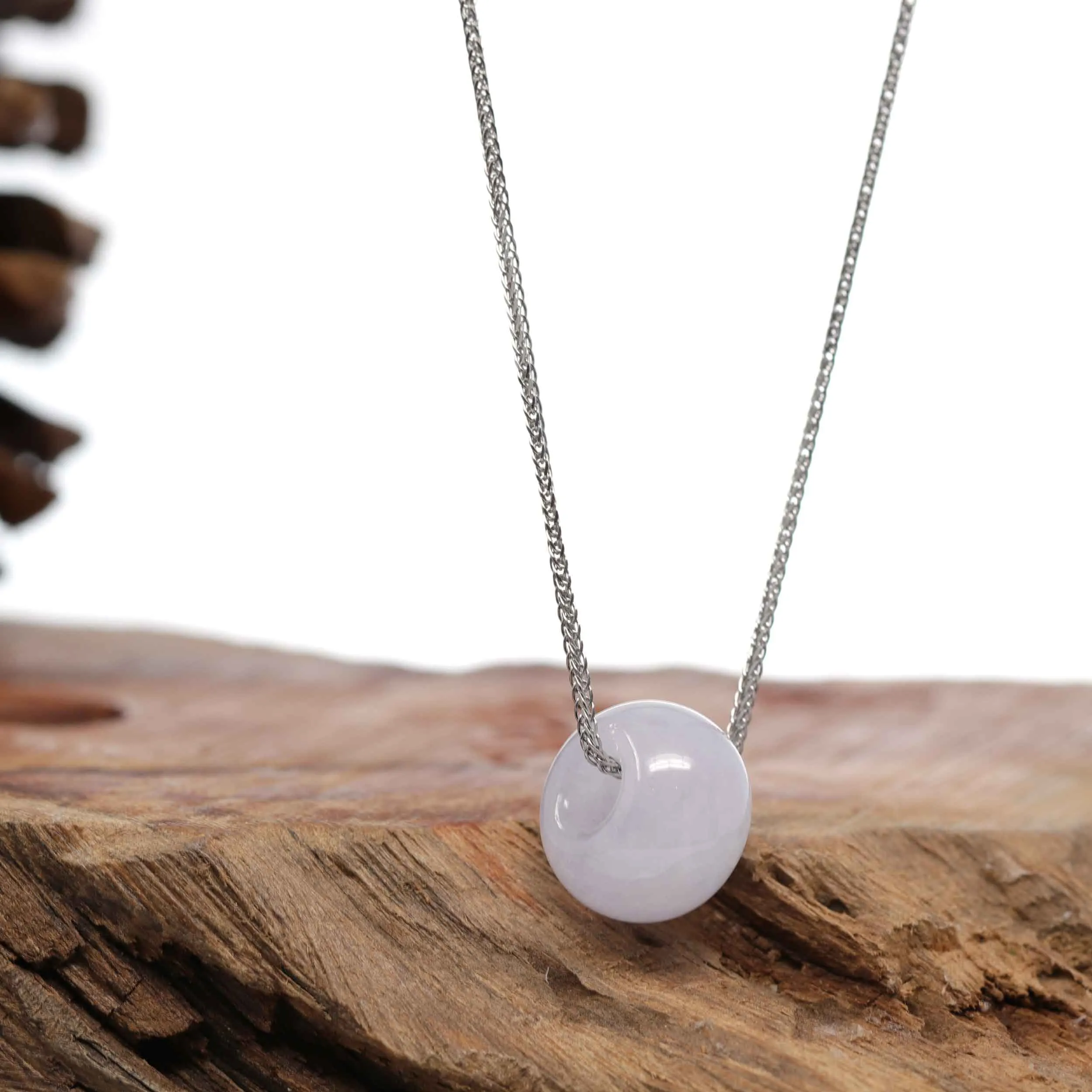 RealJade® Co. "Good Luck Button" Necklace Light Lavender Jadeite Jade Lucky Ping An Kou Necklace