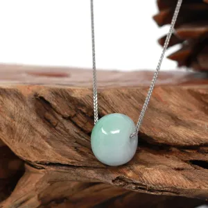 RealJade® Co. "Good Luck Button" Necklace Real Light Green Jade Lucky TongTong Pendant Necklace
