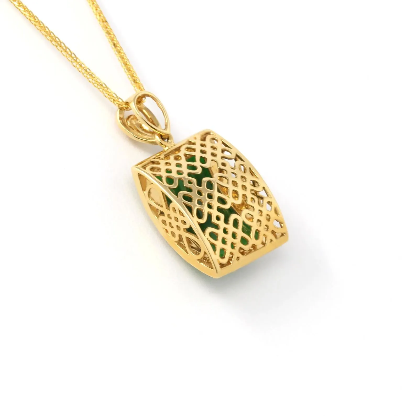 RealJade® Co. "Lucky Bamboo" 18k White Gold Genuine Burmese Jadeite RuYi Pendant Necklace With Diamond
