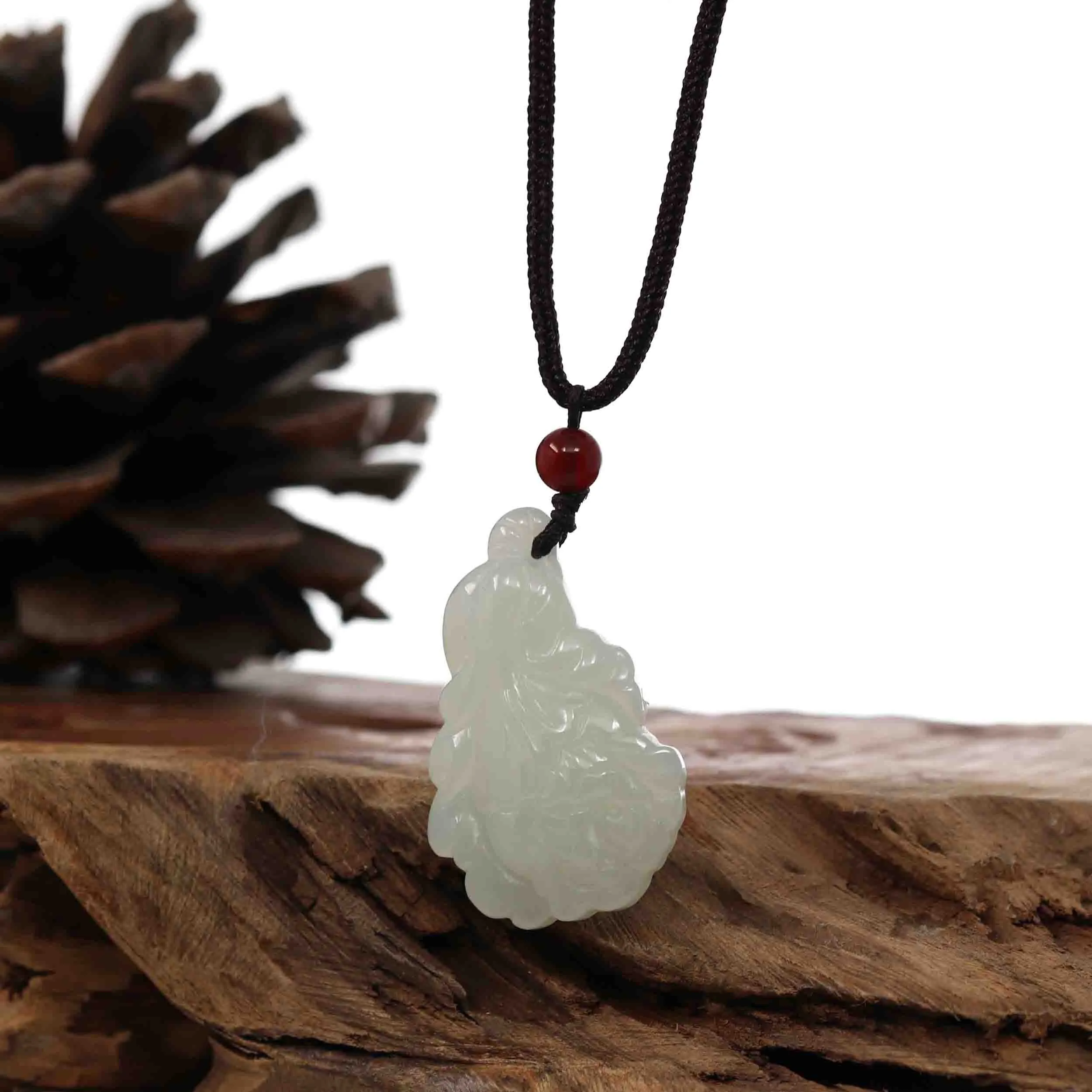 RealJade® Genuine White Nephrite Jade BaiCai (Lucky Cabbage) Pendant Necklace