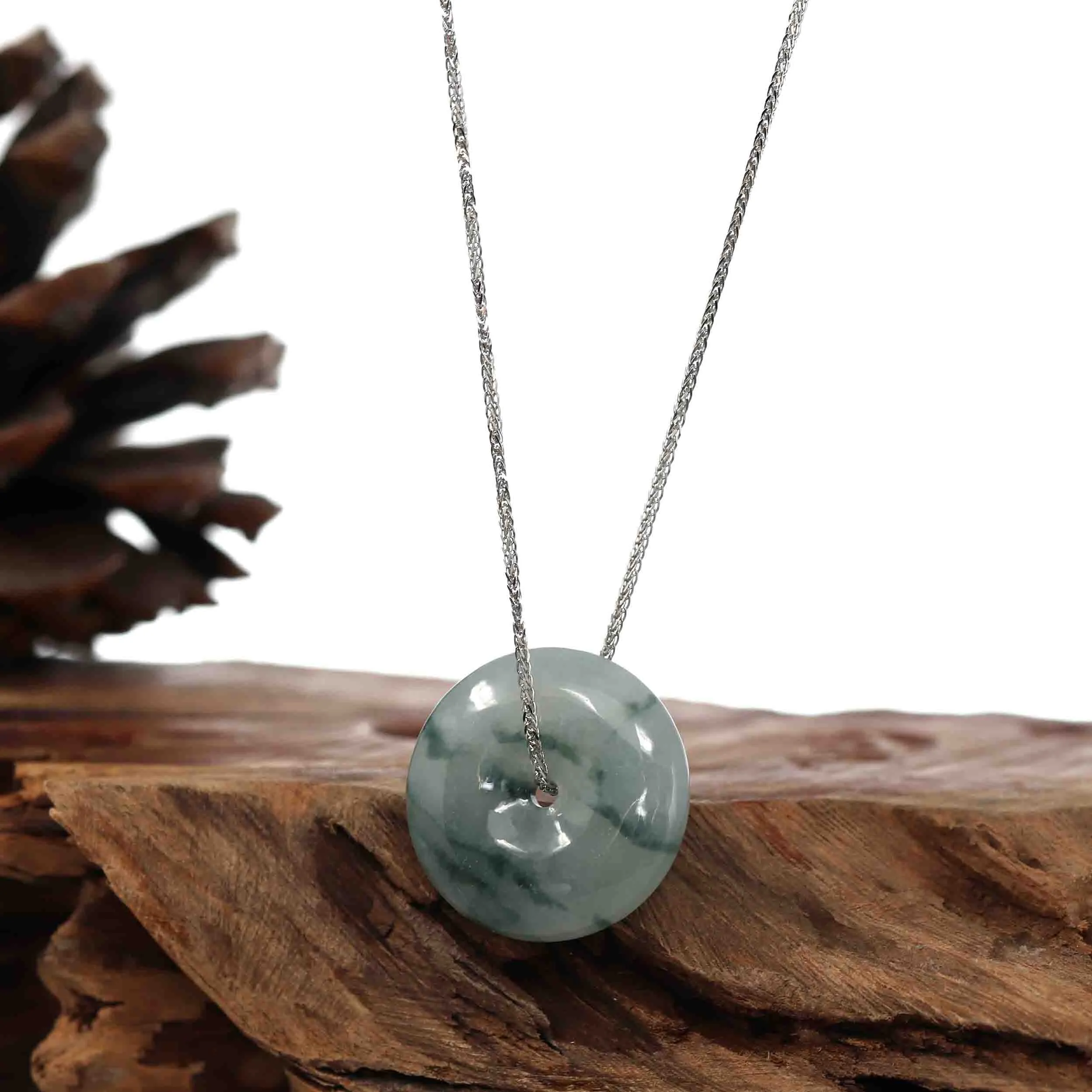 RealJade® "Good Luck Button" Necklace Ice Blue Green Jadeite Jade Lucky KouKou Pendant Necklace