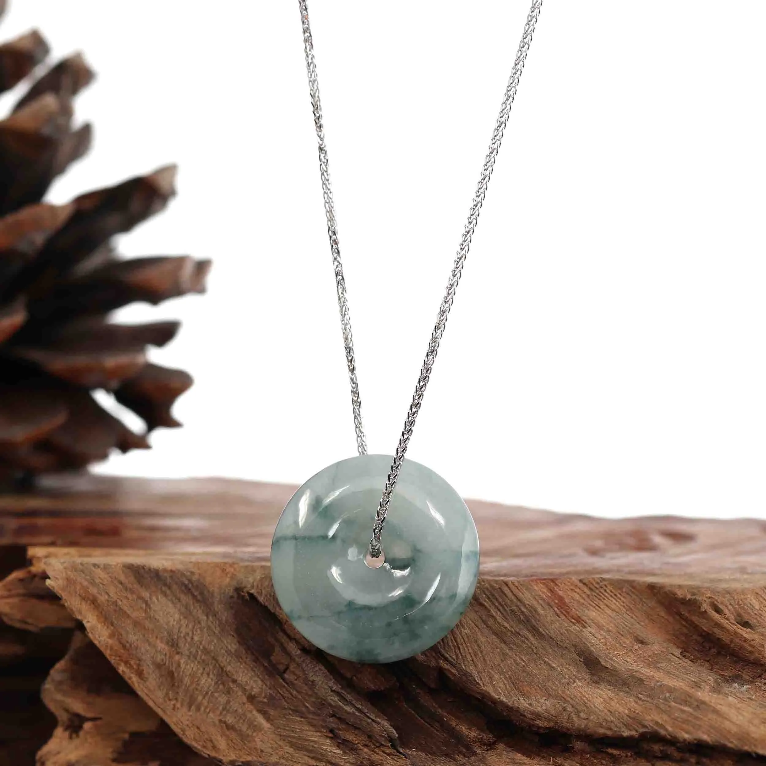 RealJade® "Good Luck Button" Necklace Ice Blue Green Jadeite Jade Lucky KouKou Pendant Necklace